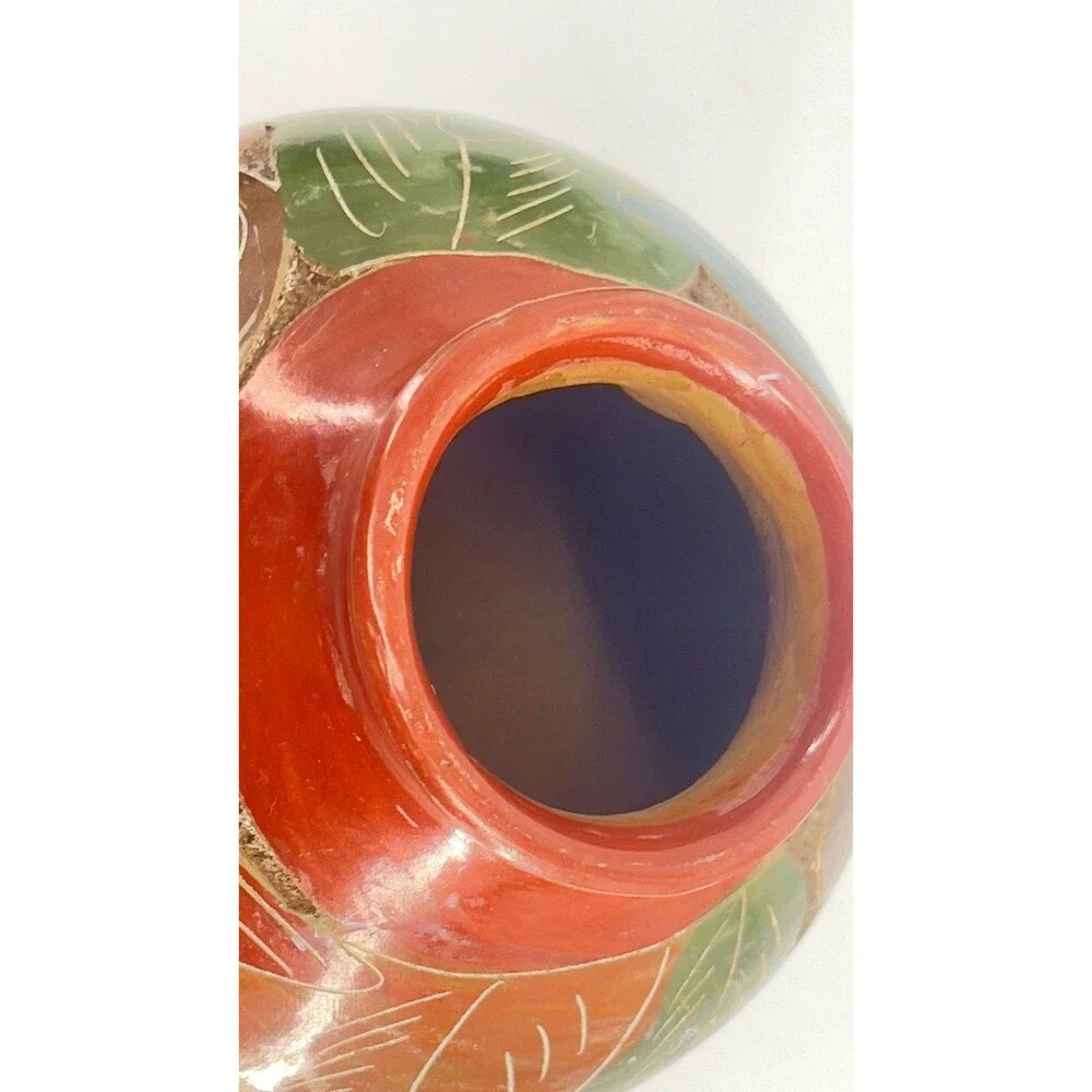 Nicaraguan Small Vase Carved Pottery Ceramic Central American Fish Theme Deco